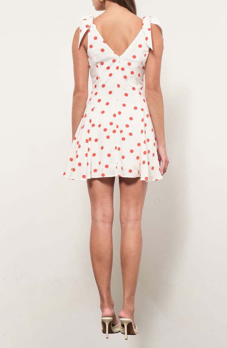 MAUDE CLUB Chelsea Polka Dot Tie Shoulder Minidress, Alternate, color, White Orange Dots