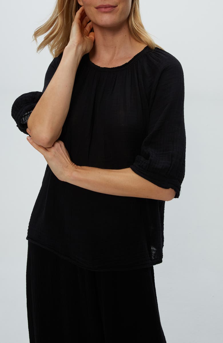 Michael Stars Jane Puff Sleeve Top, Main, color, Black