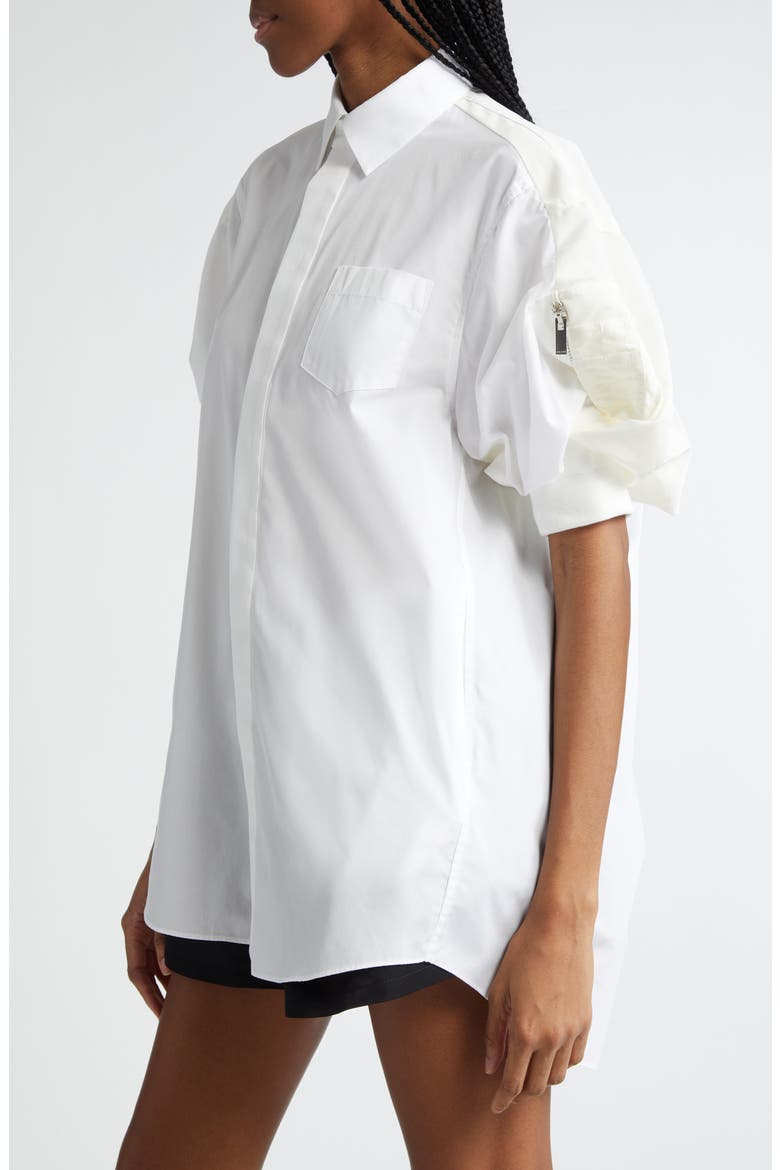 Puff Sleeve Poplin Button-Up Shirt, Alternate, color, WHITE