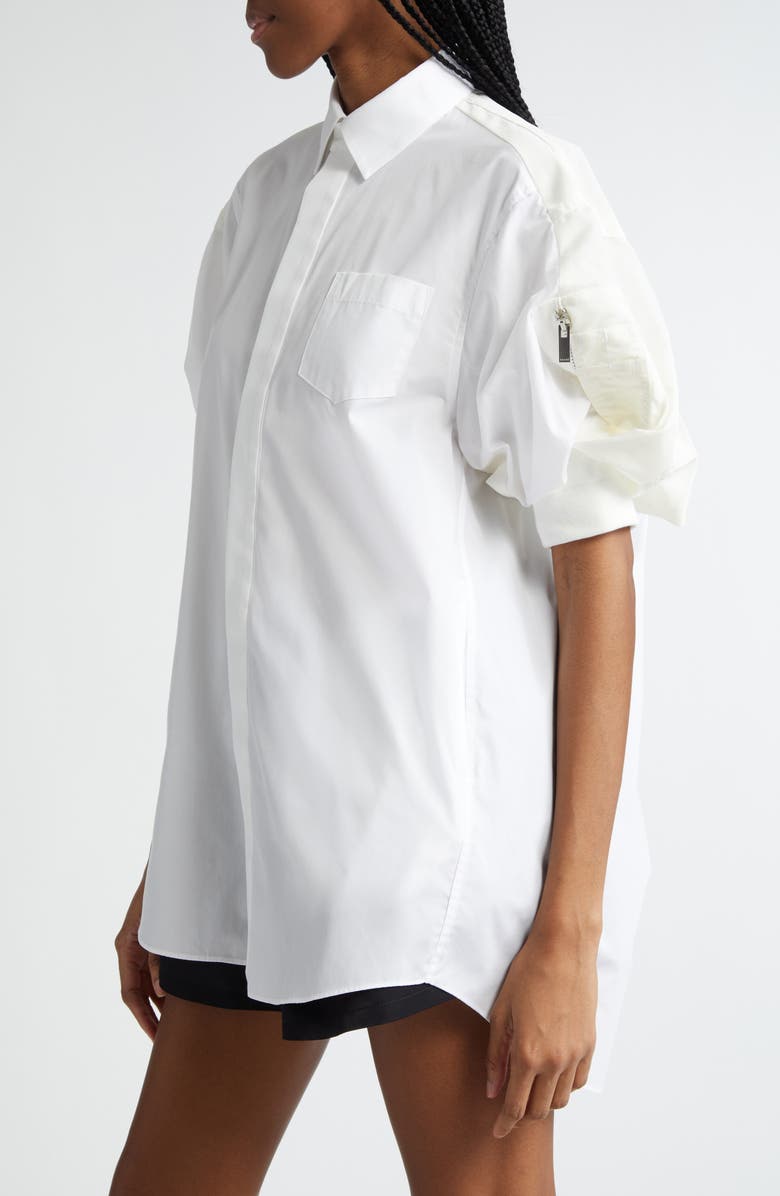 Sacai Puff Sleeve Poplin Button-Up Shirt, Alternate, color,