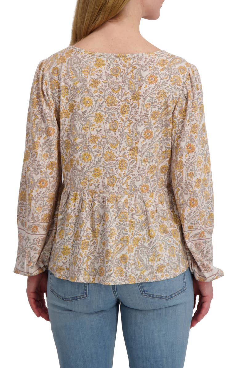Lucky Brand Long Sleeve Cotton Peplum Top, Alternate, color, Cream Floral