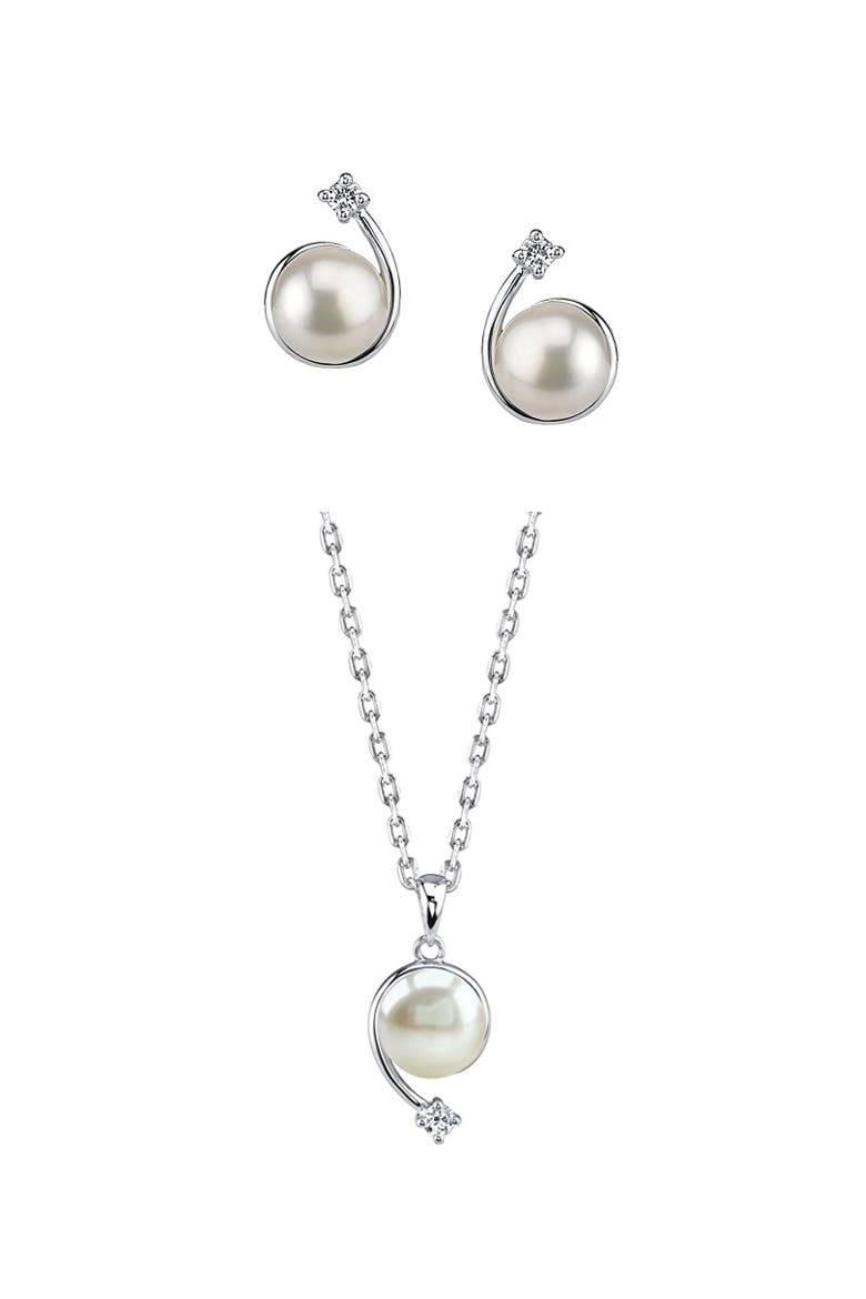 White Freshwater Cultured Pearl & Cubic Zirconia Shooting Star Jewelry Set, Main, color, White Pearls