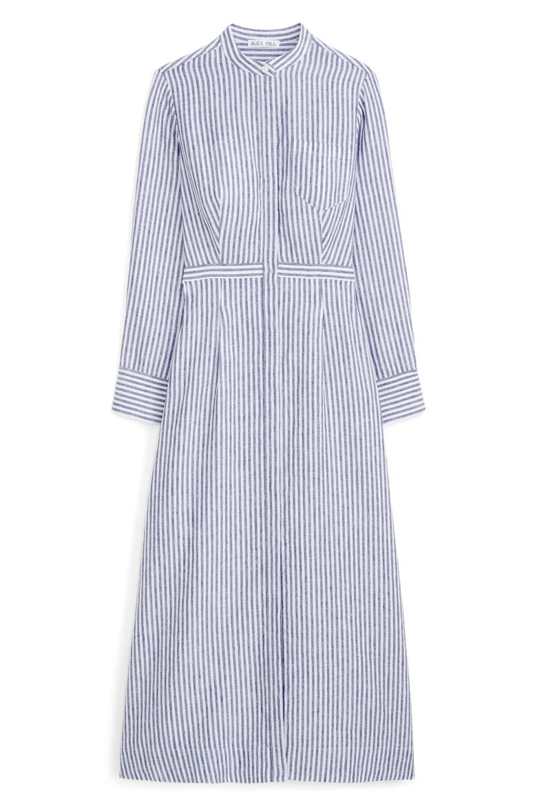 Isabella Long Sleeve Stripe Linen Shirtdress, Alternate, color, NAVY / IVORY