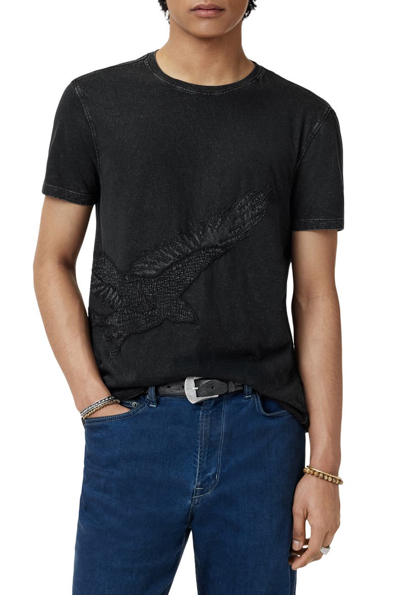 Eagle Embroidered Organic Cotton T-Shirt, Main, color, BLACK