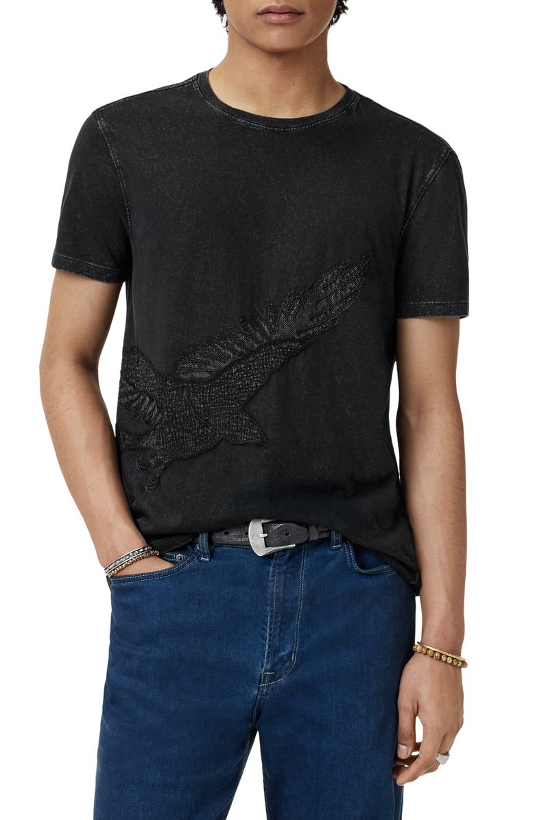 John Varvatos Eagle Embroidered Organic Cotton T-Shirt, Main, color, Black