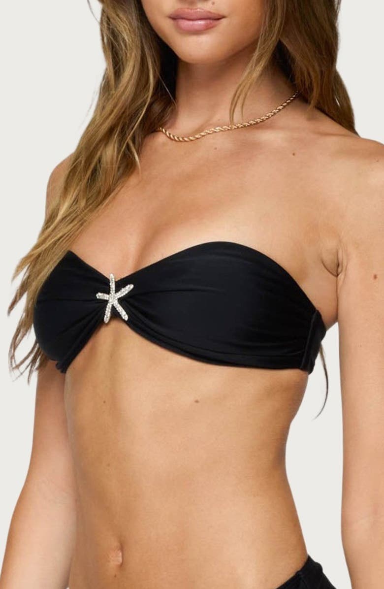EDIKTED Starfish Bandeau Bikini Top, Alternate, color, Black