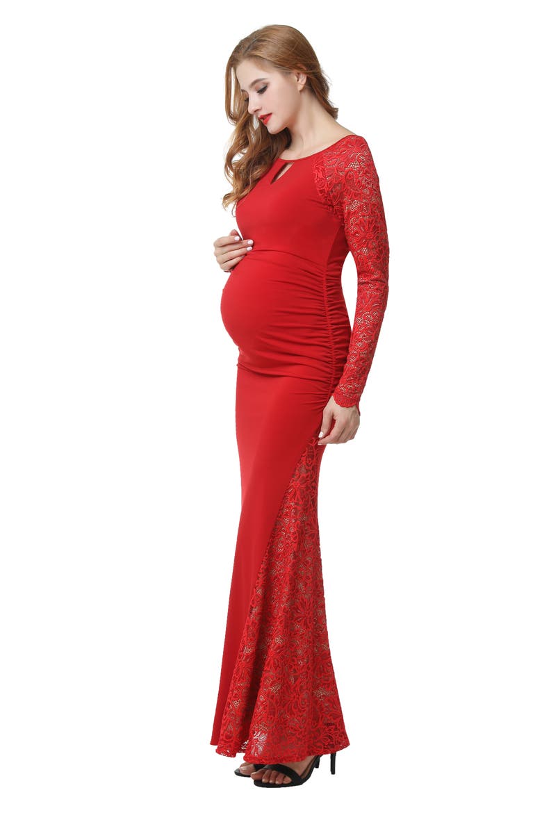 Bella Long Sleeve Maternity Maxi Dress, Alternate, color, RED