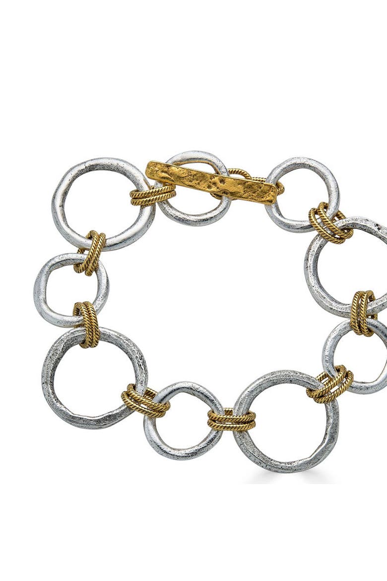 Mixed Metal Sculpted Circle Bracelet, Main, color, Silver