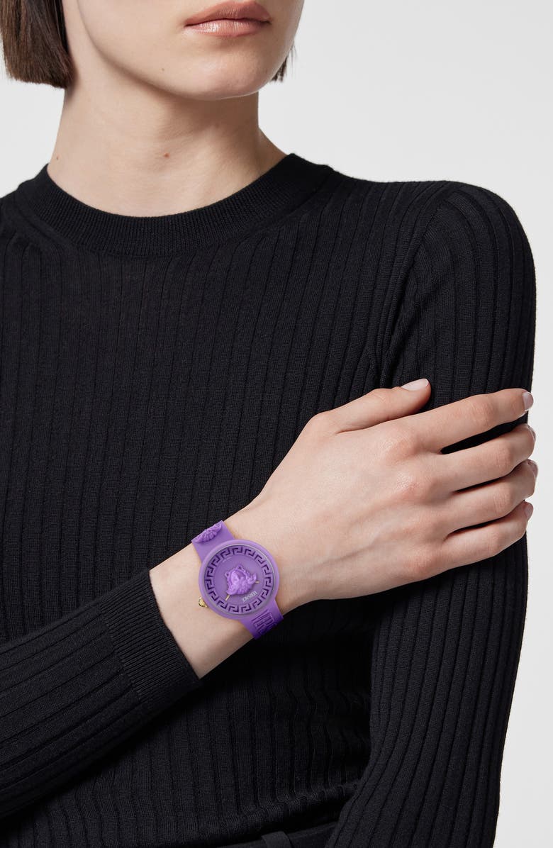 Versace Medusa Pop Silicone Strap Watch, 38mm, Alternate, color, Purple