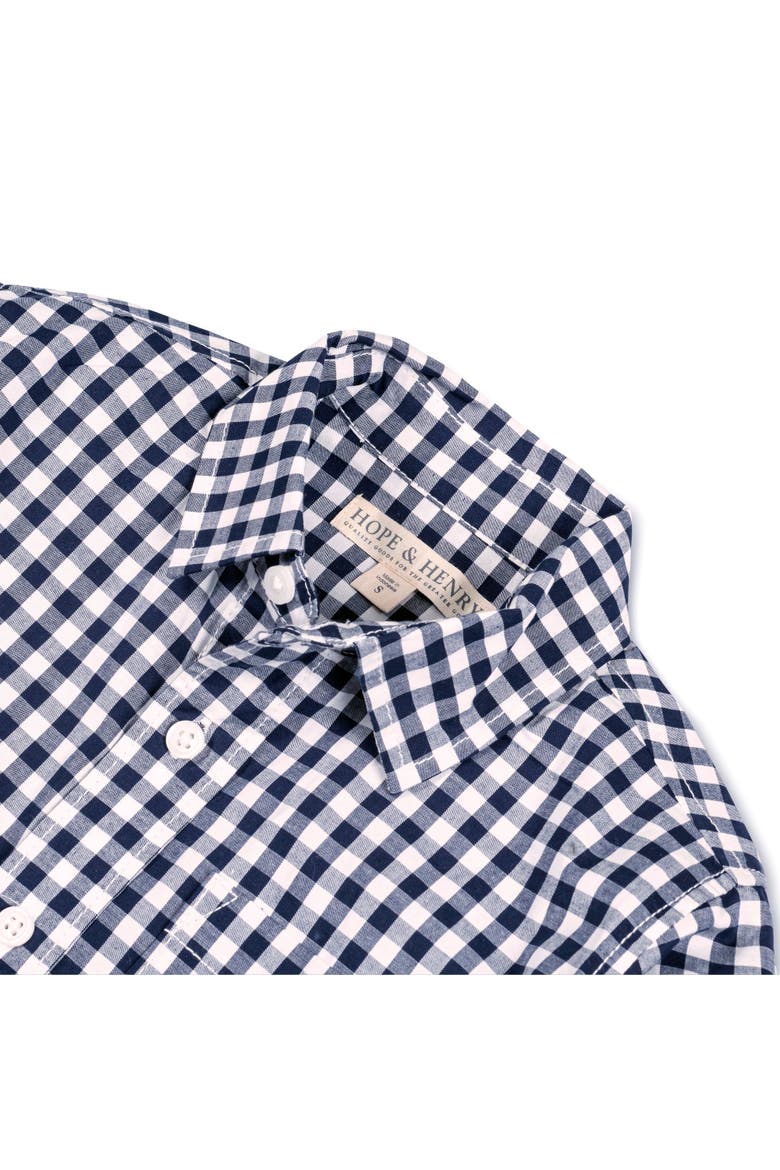Baby Boys' Organic Stretch Poplin Roll-Up Shirt, Infant, Alternate, color, Navy Gingham