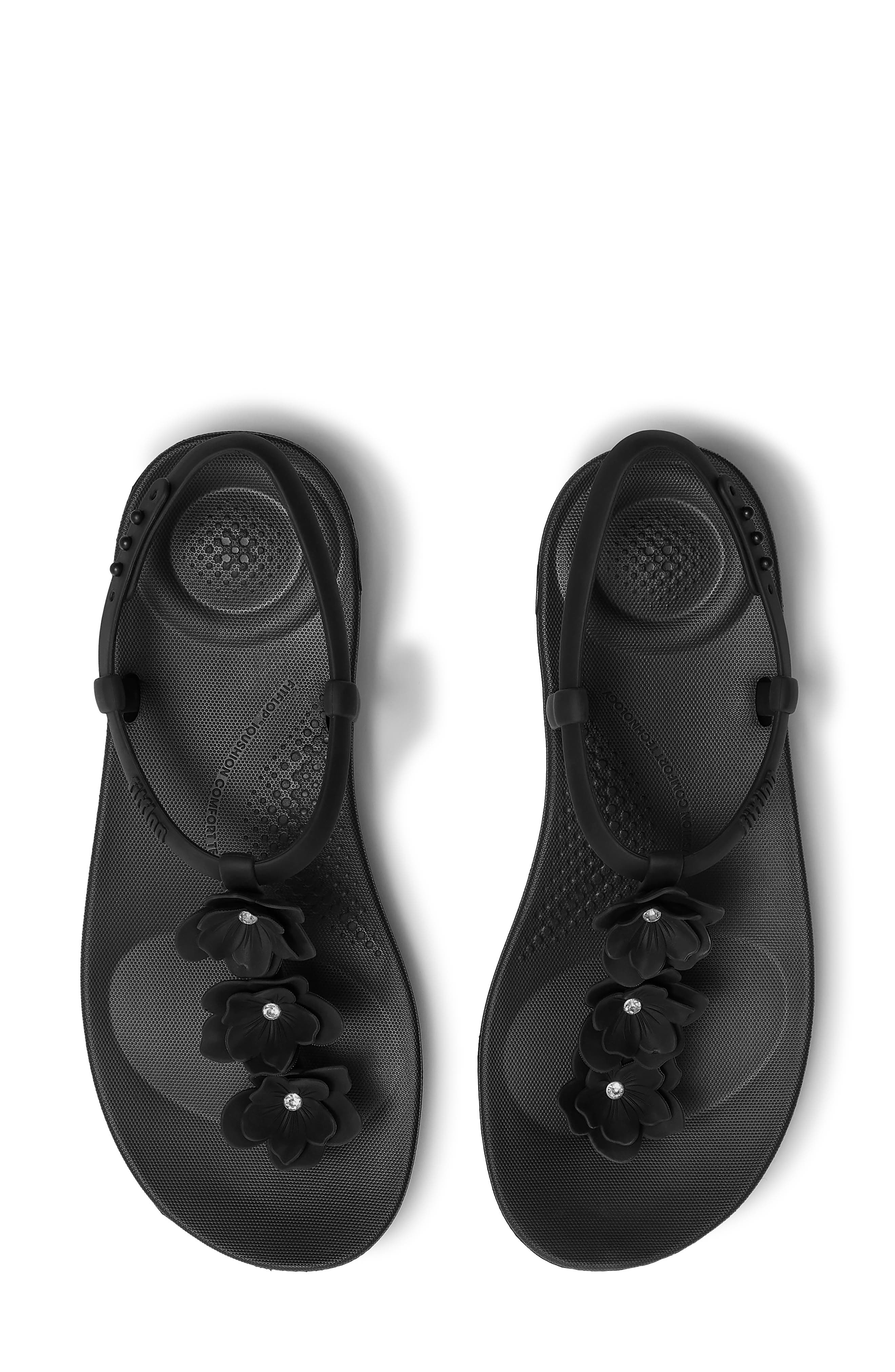 FitFlop Splash Flower T-Strap Sandal, Alternate, color, Black