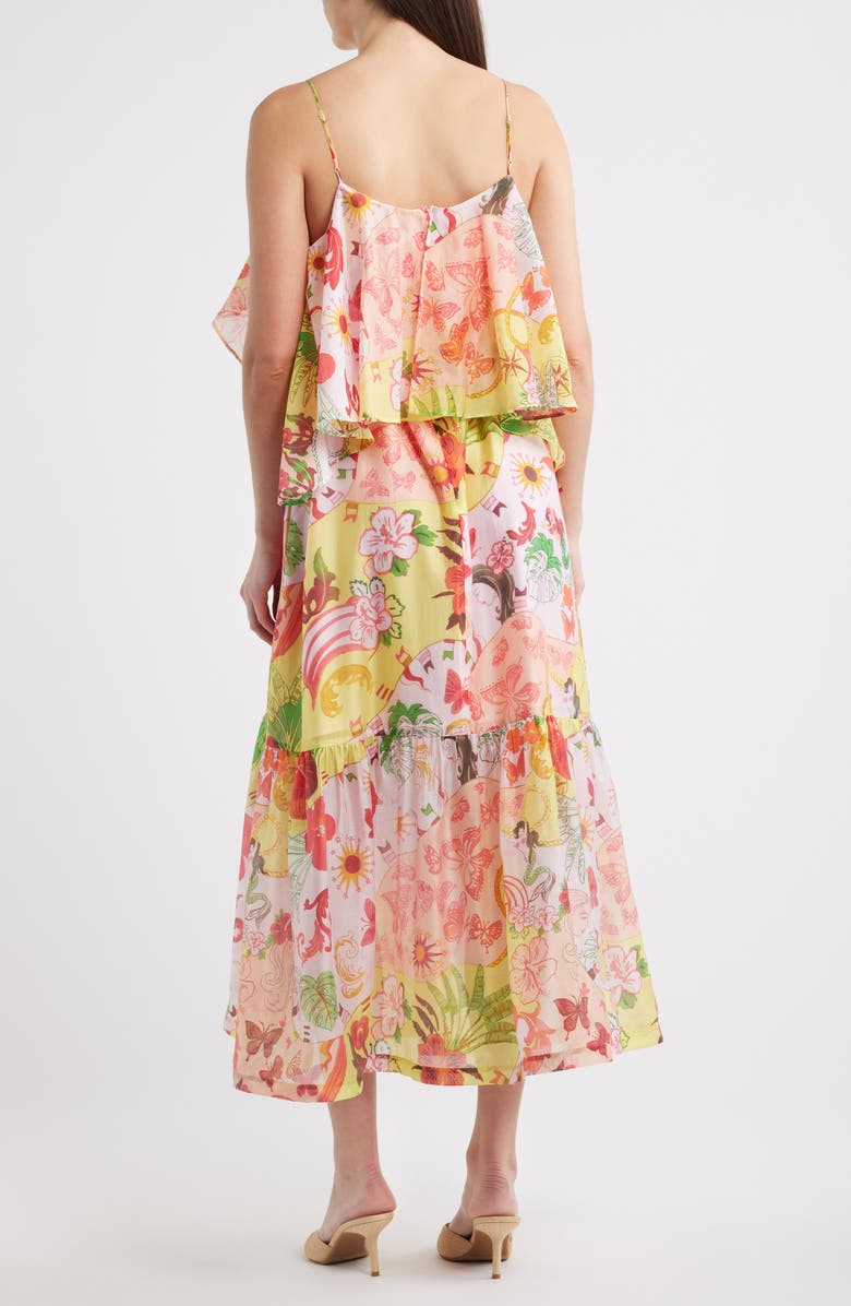 CIEBON Ellera Floral Print Midi Dress, Alternate, color, Tangerine Multi