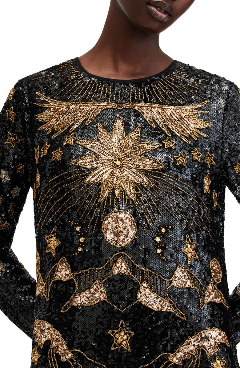 AllSaints Noushka Mixed Sequin Print Long Sleeve Dress, Alternate, color,