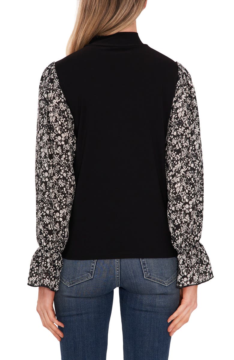 CeCe Floral Sleeve Mixed Media Knit Top, Alternate, color,