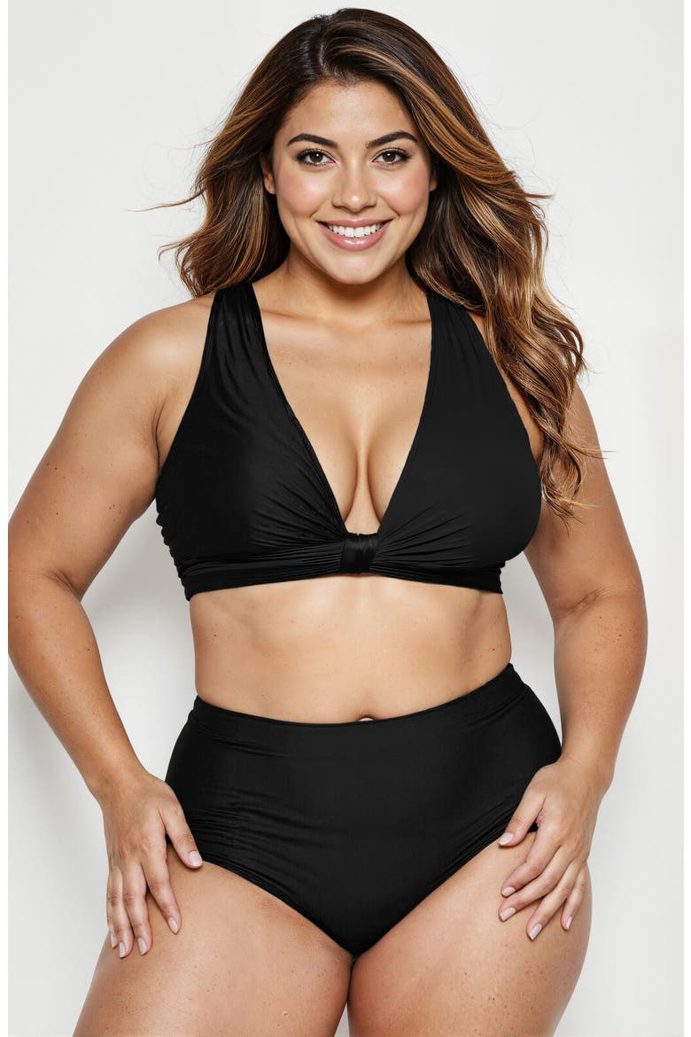 Plus Size Emery 2-Piece Wrap Style Swim Set With Reversible Top and High-Waisted Bottom, Alternate, color, Black