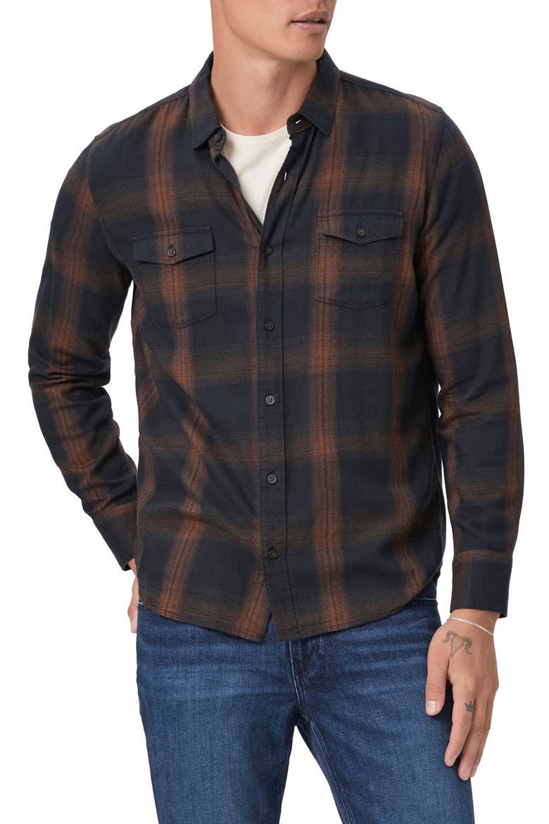 Everett Plaid Flannel Button-Up Shirt, Main, color, CARBON SHELL