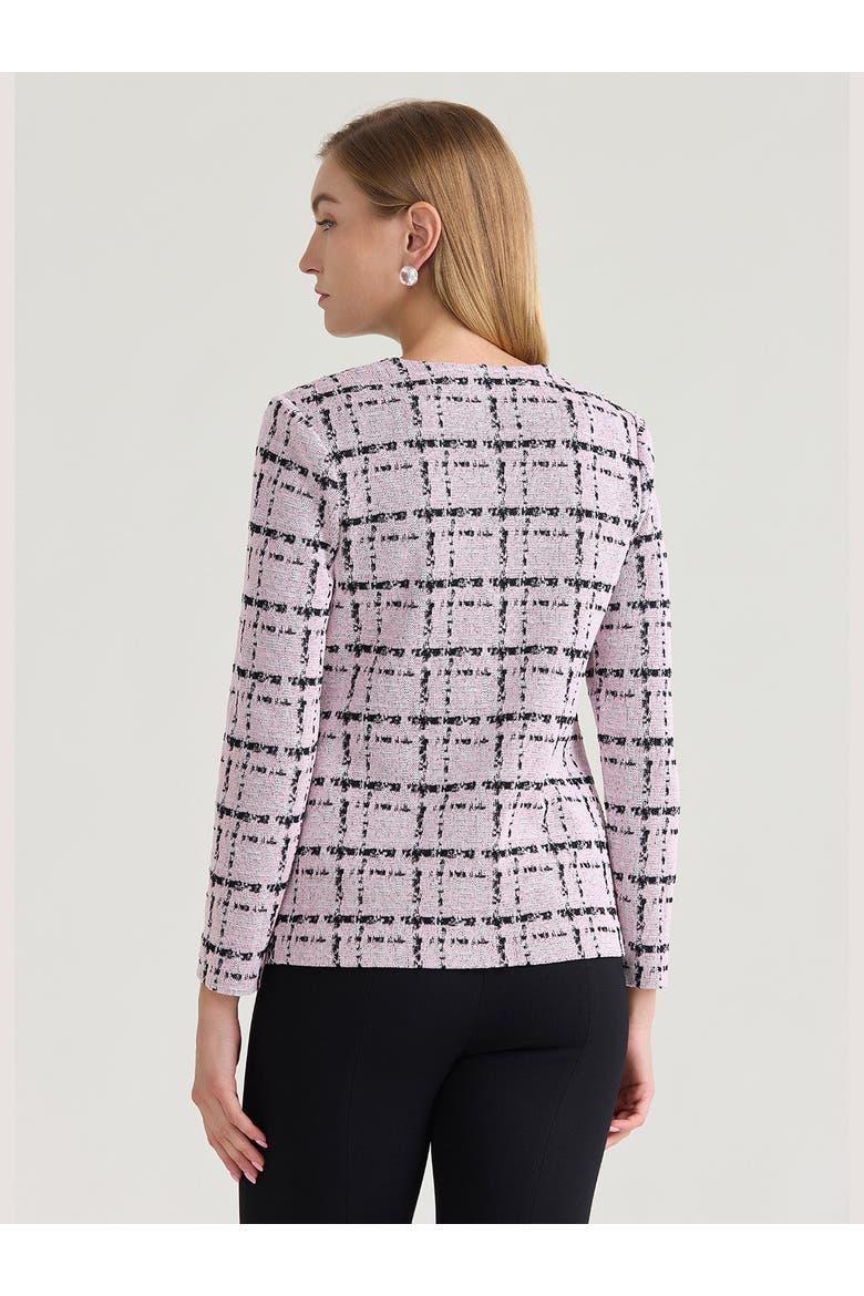 Tailored Plaid Jacquard Knit Jacket, Alternate, color, Cherry Blossom/White/Black