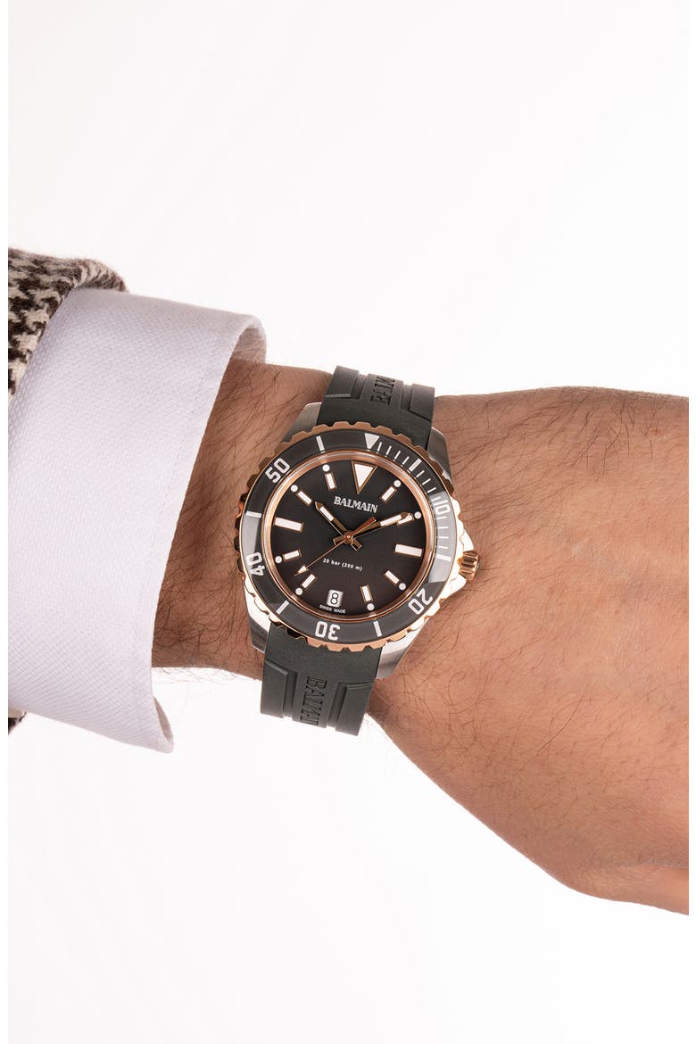 Ophrys Rubber Strap Watch, 42.5mm, Alternate, color, BLACK/ TWO TONE