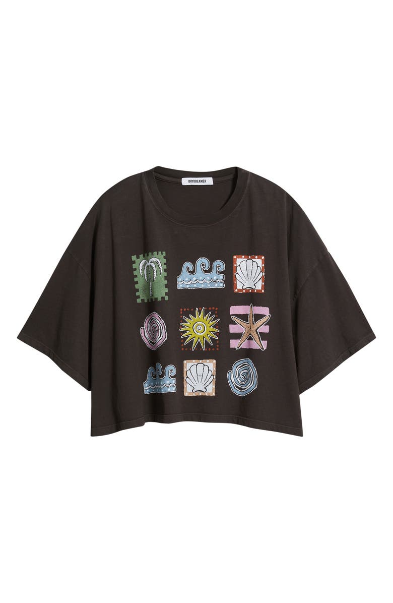 Daydreamer Seaside Doodle Grid Cropped Graphic Tee, Alternate, color, Reactive Black