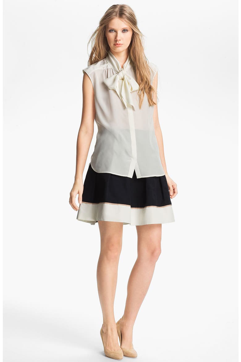 Hem Detail Faille Skirt (Nordstrom Exclusive), Alternate, color, BLACK/ NOUGAT/ IVORY