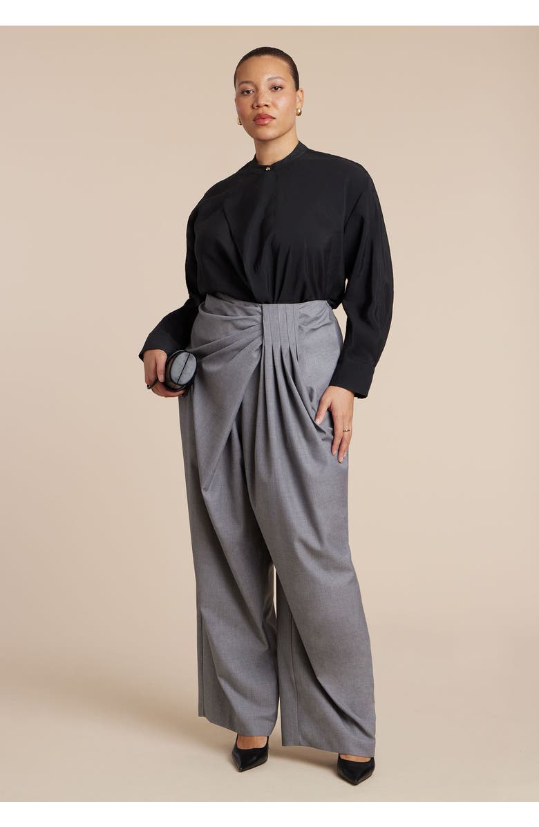 ELOQUII Draped Pleat Detail Trouser, Alternate, color, Marled Grey