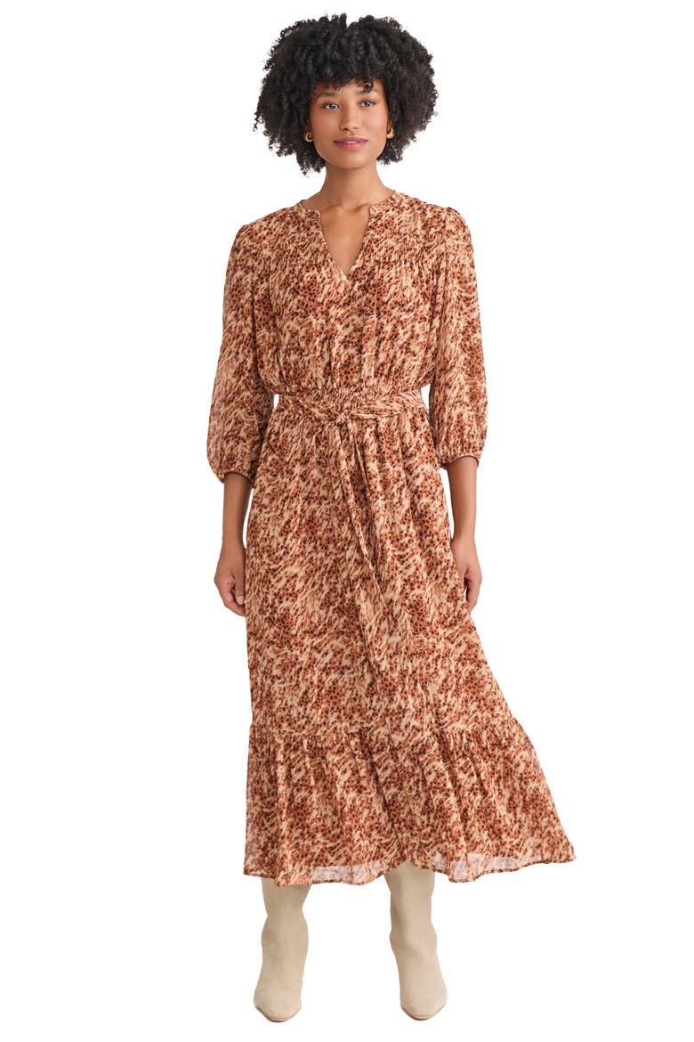 Abstract Animal Print Tiered Dress, Main, color, CARAMEL MULTI