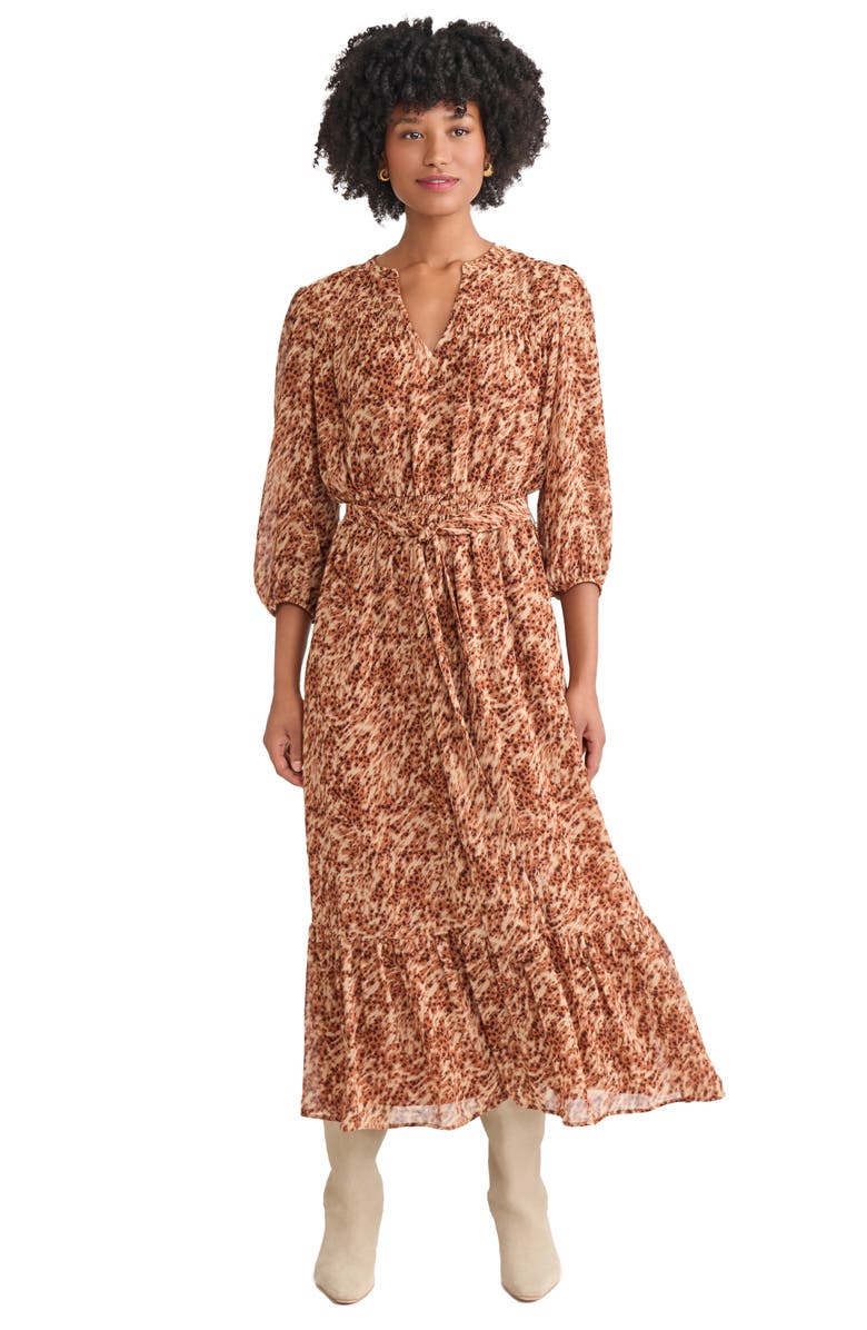 Jones New York Abstract Animal Print Tiered Dress, Main, color, Caramel Multi