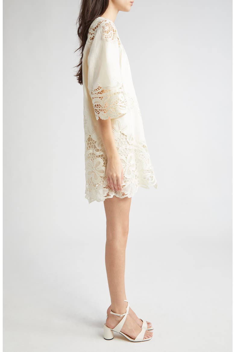 Brinna Lace Trim Linen Top, Alternate, color, PRISTINE