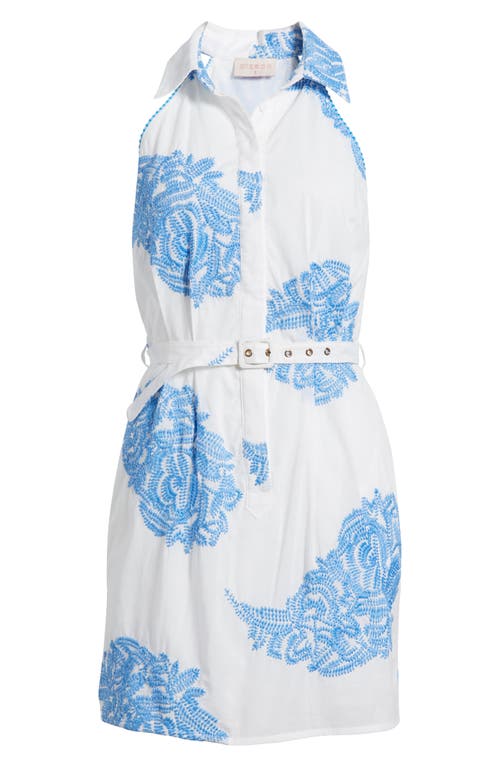 Ciebon Frances Embroidered Belted Shirtdress In White/blue