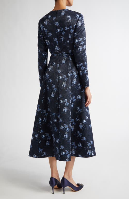 Emilia Wickstead Capucine Floral Taffeta Midi Dress In Ditsy Rose On Navy