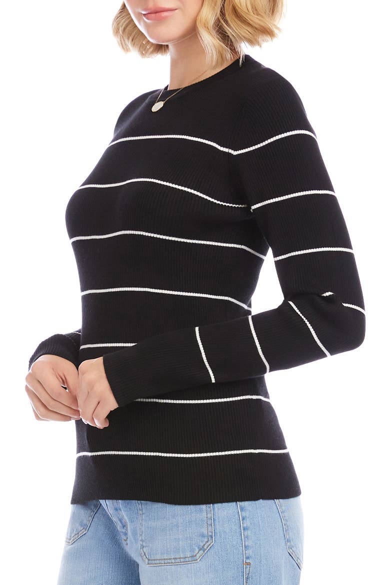 Stripe Rib Crewneck Sweater, Alternate, color, BLACK/ OFF WHITE