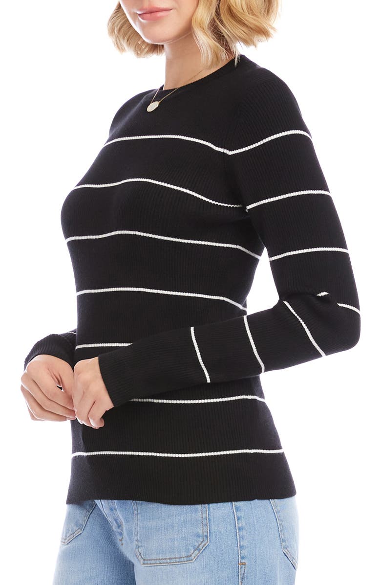 Karen Kane Stripe Rib Crewneck Sweater, Alternate, color, Black/ Off White