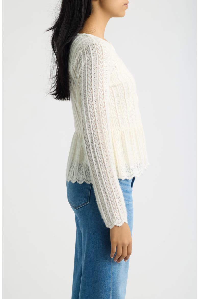Pattern Stripe Peplum Cardigan, Alternate, color, CREAM