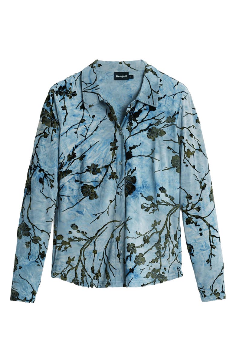 Desigual Floral Print Button-Up Shirt, Alternate, color, Blue Multi