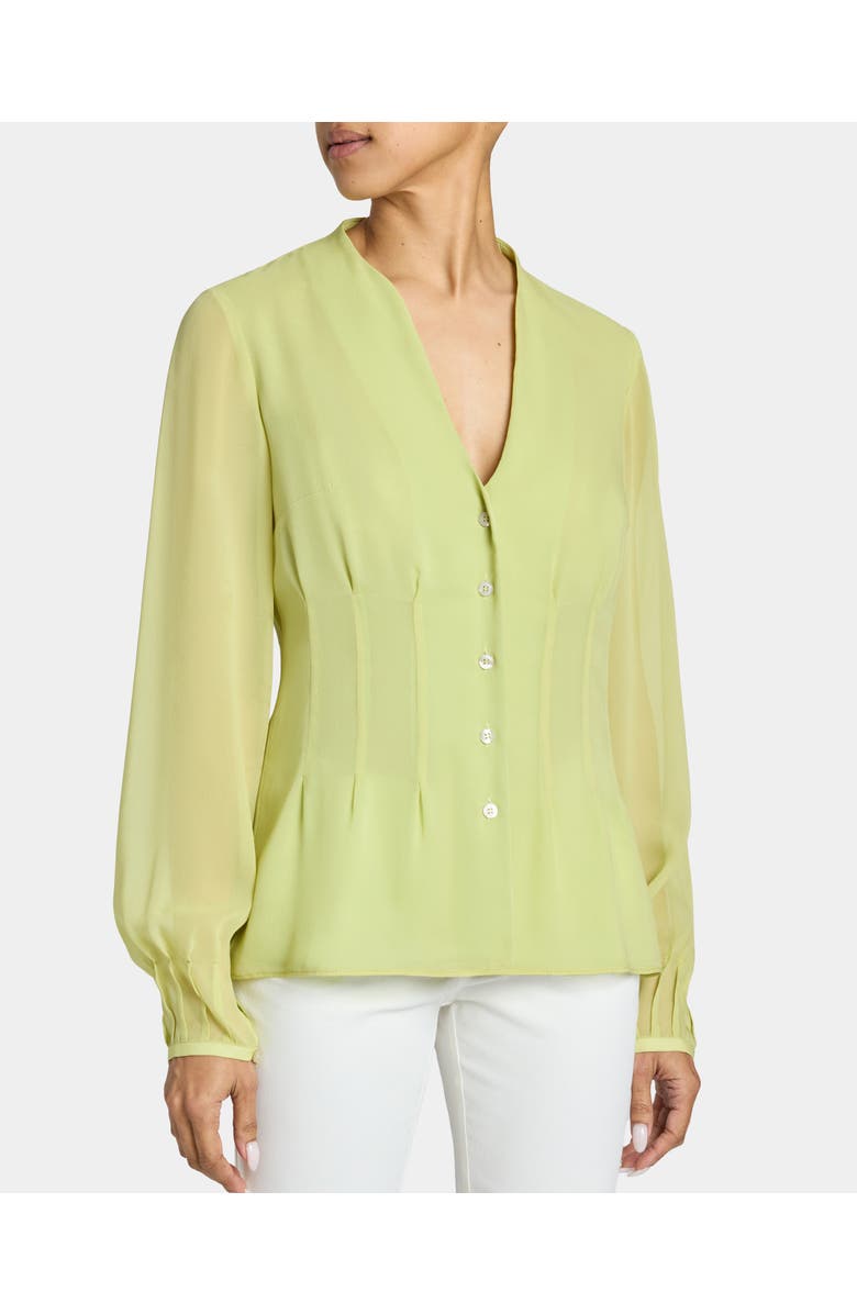 Santorelli WINNIE Long Sleeve Buttoned Blouse in Silk Georgette, Main, color, Pistachio