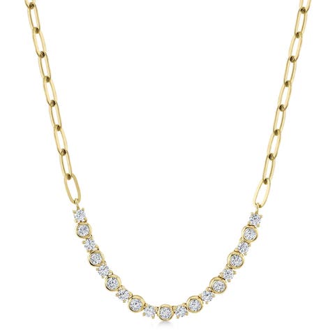 Diamond Round Bezel Pendant Necklace in Paper Clip Link 14K