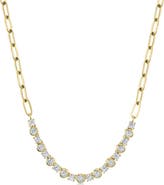 ALLUREZ Diamond Round Bezel Pendant Necklace in Paper Clip Link 14K