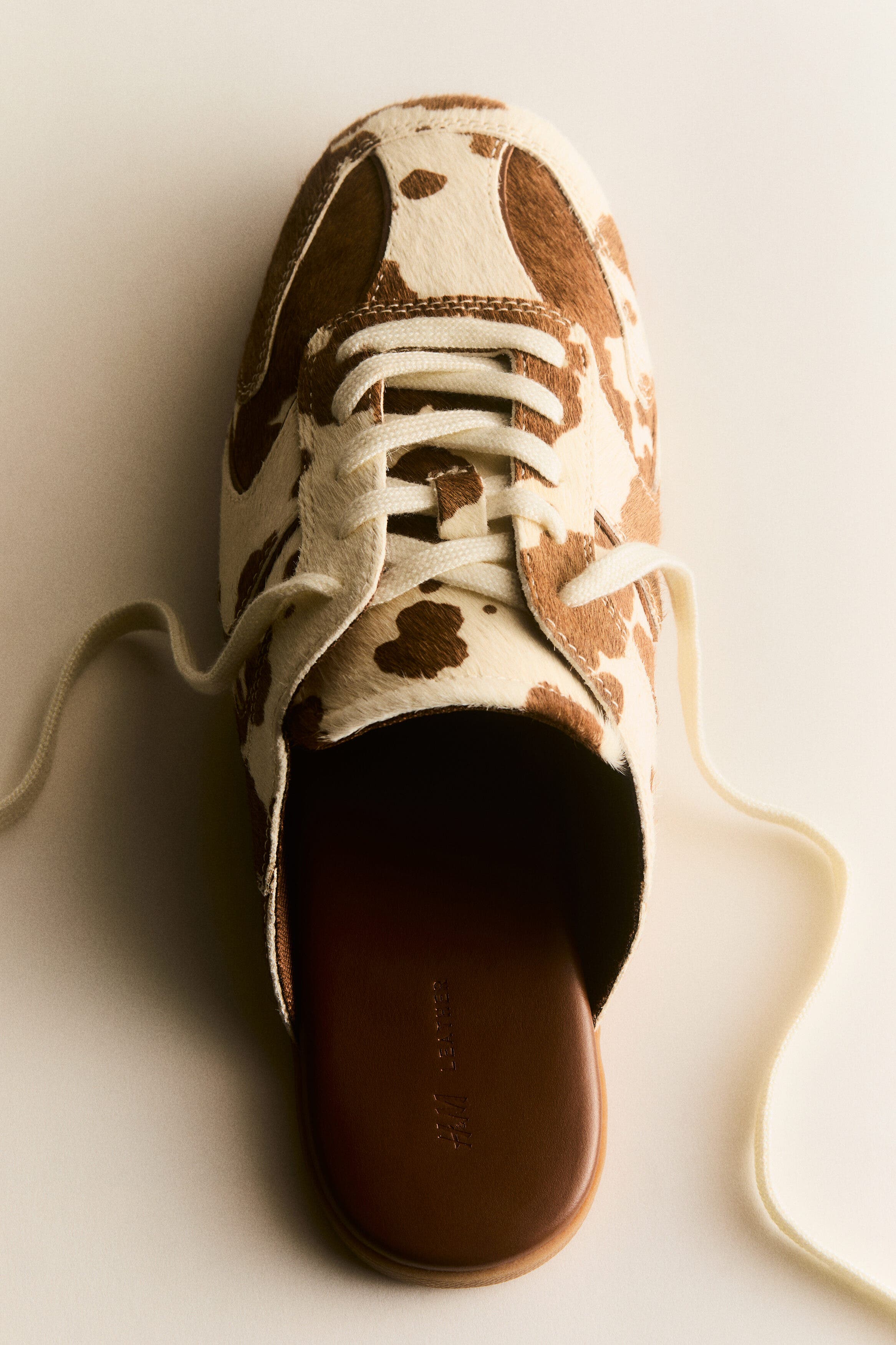 H&M Trainer-style Leather Mules, Alternate, color, Brown/Cowhide Print