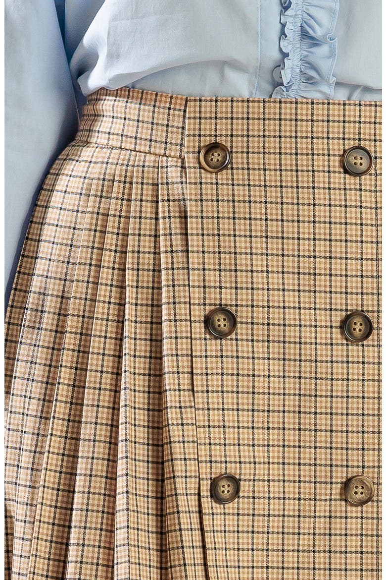 Plaid Pleated Miniskirt, Alternate, color, LIGHT BROWN