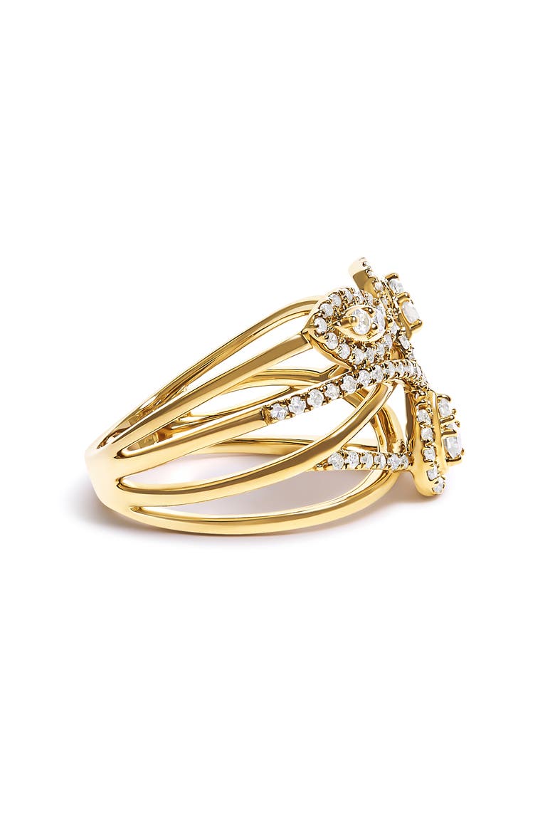 10K Yellow Gold 1/2 Cttw Diamond Crossover 3 Leaf Floral Cocktail Ring Band, Alternate, color, Yellow