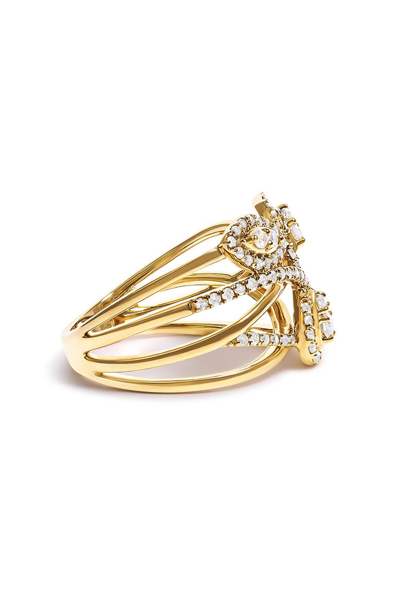 Haus of Brilliance 10K Yellow Gold 1/2 Cttw Diamond Crossover 3 Leaf Floral Cocktail Ring Band, Alternate, color, Yellow