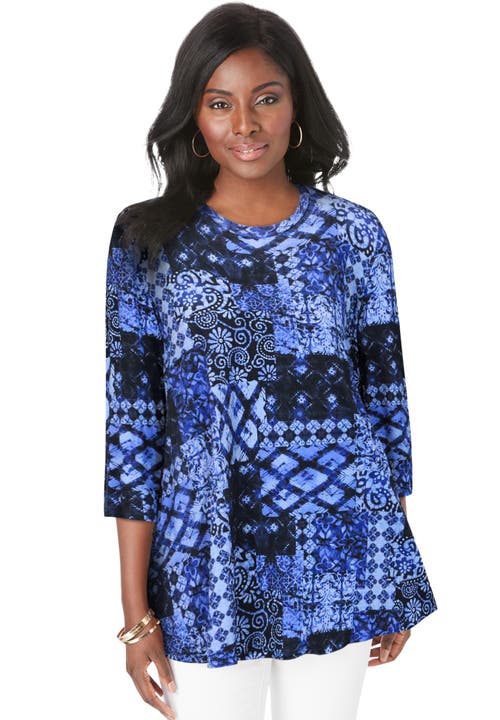 Jessica London Stretch Knit Swing Tunic In Multi
