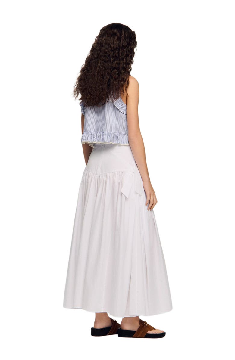 SANDRO Long poplin skirt with ties, Alternate, color, White