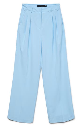 Vero Moda Liba Pleated High Waist Wide Leg Pants In Blue