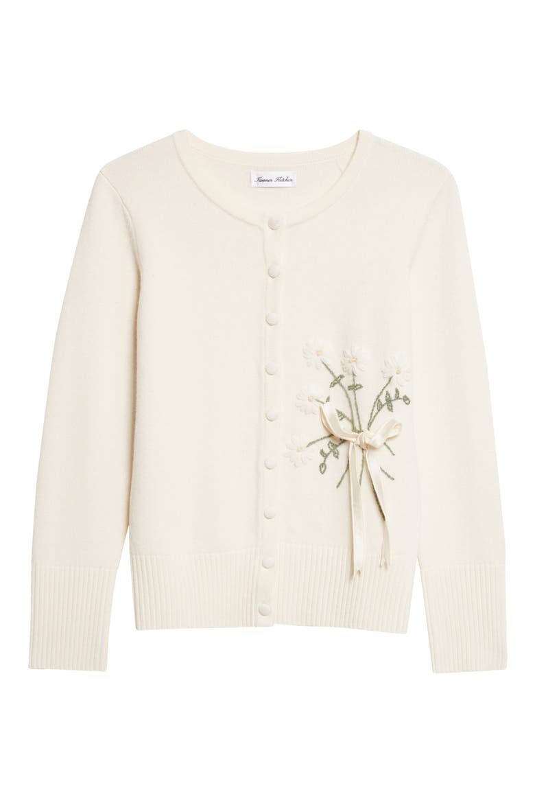 Gender Inclusive Gladys Daisy Embroidered Wool Cardigan, Alternate, color, IVORY