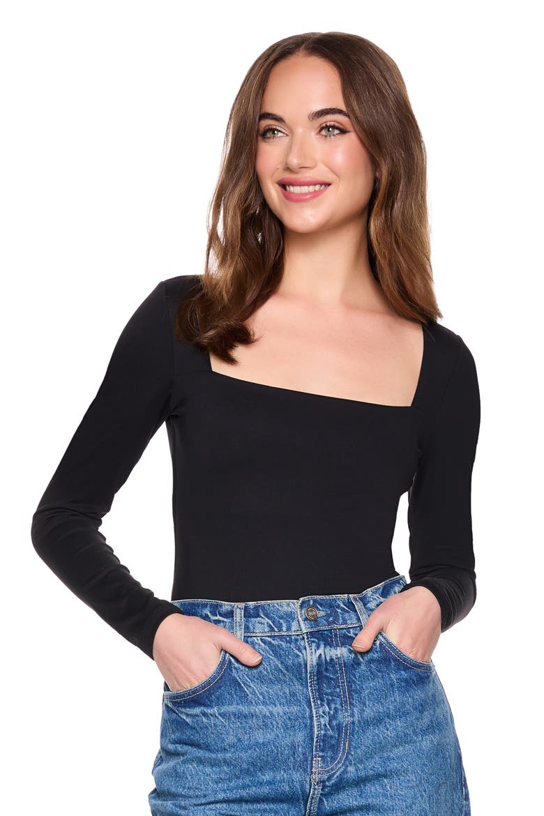 Square Neck Top, Alternate, color, BLACK