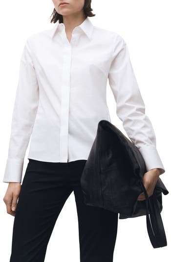 Mango Essential Stretch Poplin Button-up Shirt In White