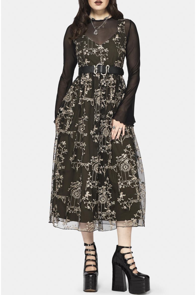 Stellar Vine Embroidery Midaxi Dress, Alternate, color, Green
