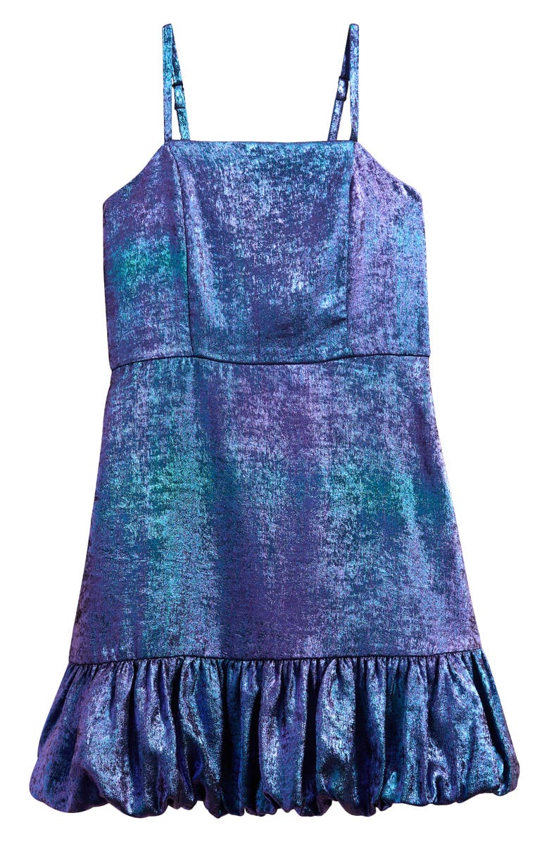 Ava & Yelly Kids' Liquid Shimmer Bubble Hem Party Dress, Main, color, Blue Purple Shimmer