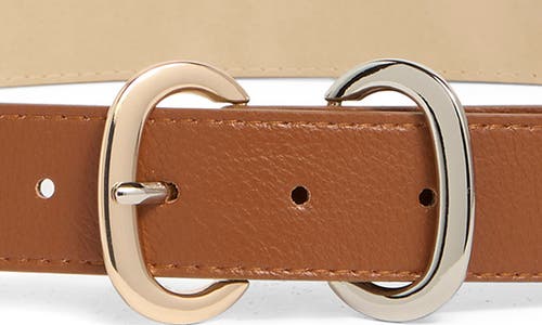 Steve Madden Two-tone Double Buckle Belt In Cognac